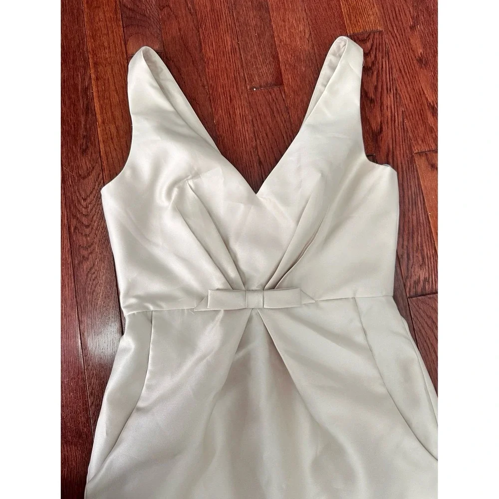 Alfred Sung Beige Champagne Satin Plunge Gown Dress with Pockets Size 8 - Picture 6 of 11